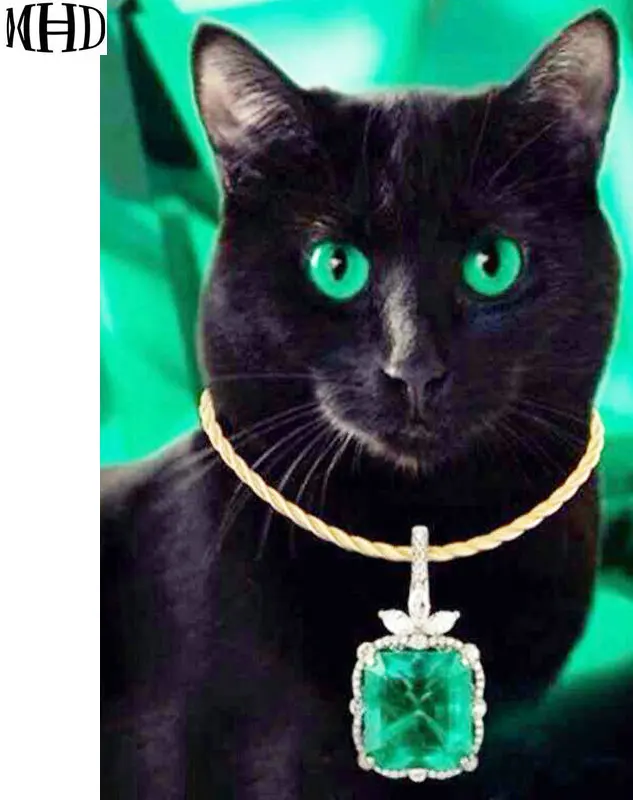 Cats and Green Gems Eyes Diamond Embroidery 5D DIY Handmade Diamonds