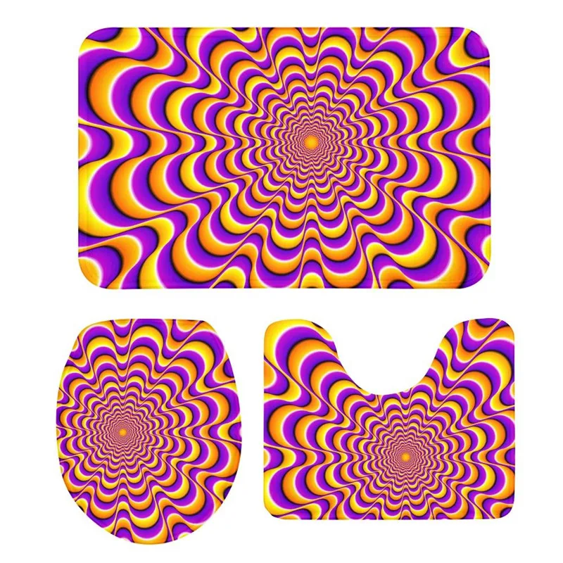 

3Pcs Toilet Seat Mat Suit Spiral Graphic 3D Printing Doormats Non-Slip Suction Grip Bath Mats Washroom Bathroom Eco Friendly Rug