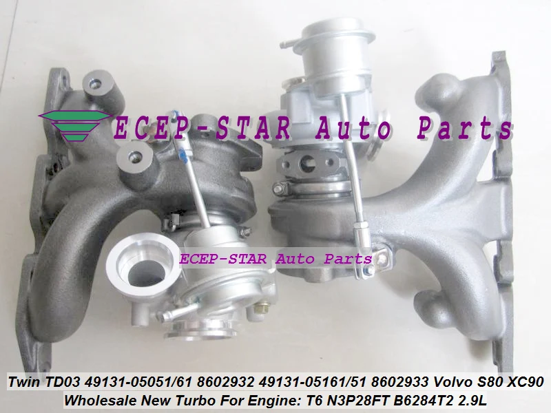 2 Twin TURBO TD03 49131-05051 49131-05061 8602932 49131-05161 49131-05151 8602933 For Volvo S80 XC90 T6 N3P28FT B6284T2 2.9L (9)