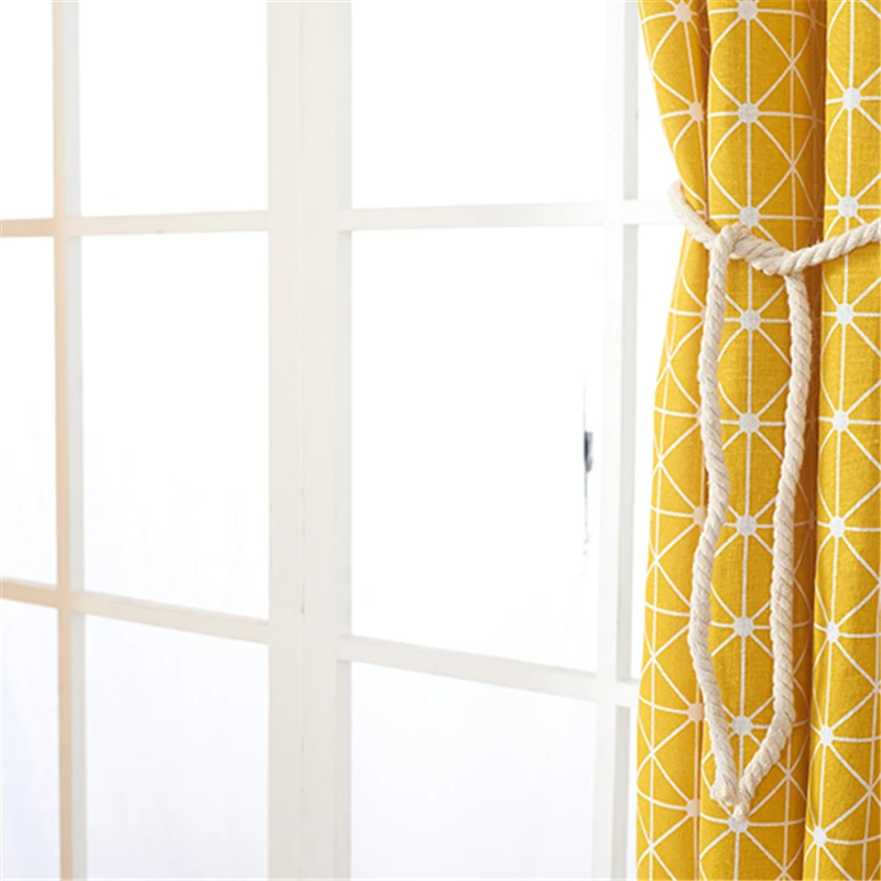 Modern Luxury Curtains hook For Living Room Kitchen Bedroom Window Blackout yellow plaid Sheer Tulle Window Panel 140x220cm 2pcs