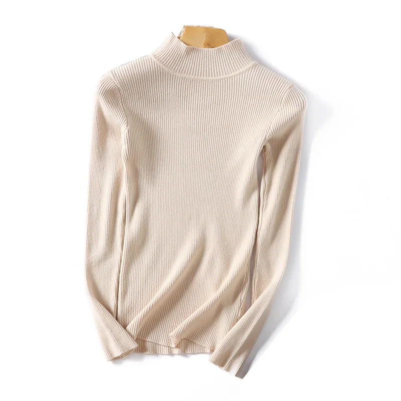 ShejoinSheenjoy Spring Autumn Women Pullovers Sweaters Fashion Slim Half Turtleneck Knitted Tops Women Elastic Casual Sweater (9)