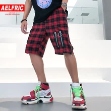 AELFRIC спортивные мужские шорты-карго клетчатые шорты с молнией сбоку в стиле хип-хоп фитнес бегун летние бермуды спортивные шорты GB29