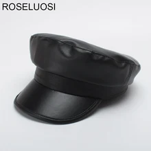 Женские шапки ROSELUOSI из искусственной кожи в стиле милитари; сезон осень-зима; винтажные черные шапки из искусственной кожи в армейском стиле; женская кепка Newsboy; Casequette