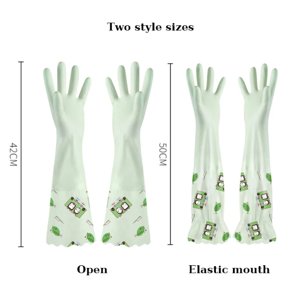 1 Pair Kitchen Elastic Band Long Sleeves Cleaning Gloves with Velvet Warm Gloves Household Waterproof Dishwashing Gloves