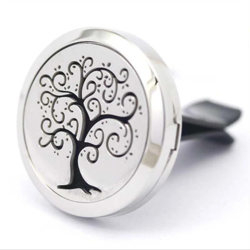 

New design TREE of Life 316 L Stainless Steel Car Air Vent Clip Freshener Perfume Essential Oil Diffuser locket 10pcs Oil Pads