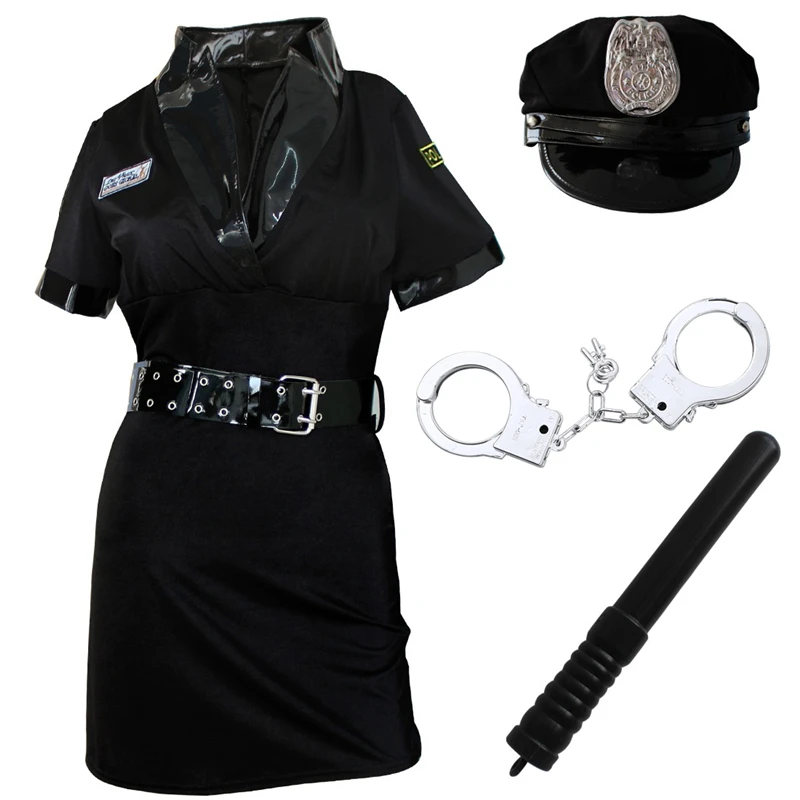 IIXPIN Сексуальная Женская Полицейская Униформа полицейский костюм женщины-полицейского Хэллоуин косплей костюм нарядное платье с ремнями наручники губка