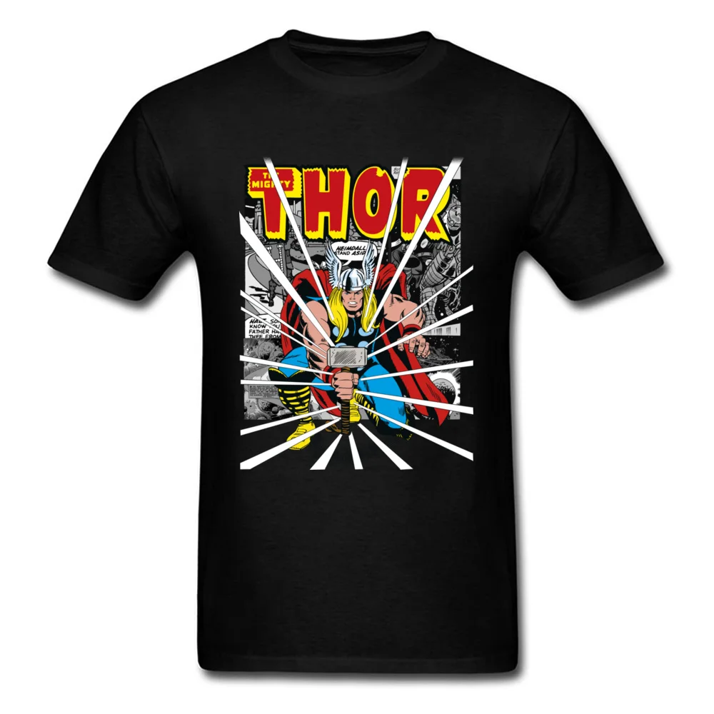 

Men T Shirt Thors Mighty Hammer Tshirt Marvel Tops Black Tee 80s Comic T-shirt 100% Cotton Sweatshirts Superhero Printed