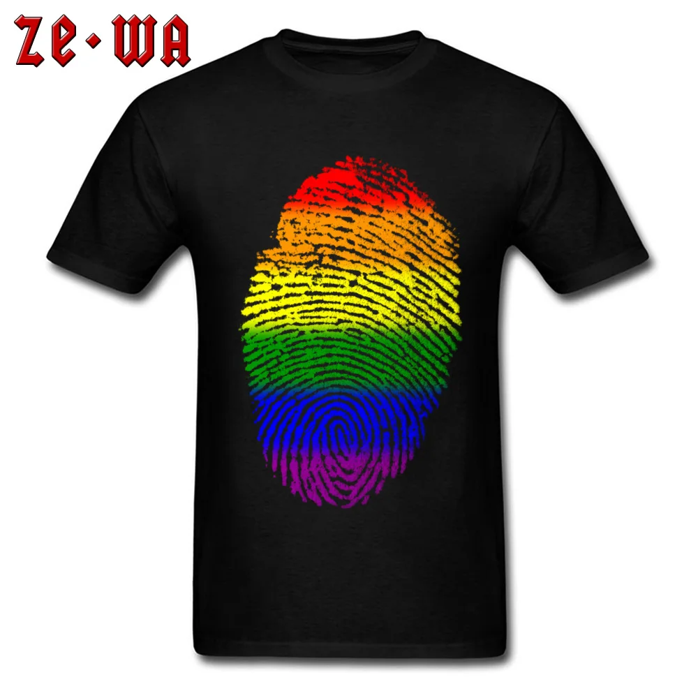 fingerprint rainbow flag lgbt T Shirt for Men Customized NEW YEAR DAY Tees Short Sleeve Retro Normal Tshirts O Neck Pure Cotton fingerprint rainbow flag lgbt black