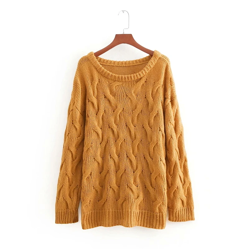 

women basic solid color o neck Eight strands knitting loose sweater long sleeve pullovers autumn female casual chic tops S019