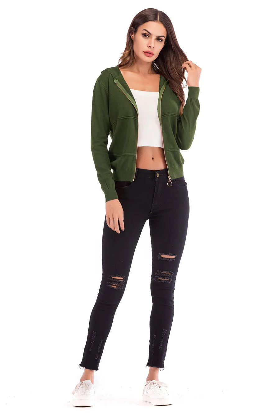 Gladiolus 2018 Knitted Women Autumn Coat Long Sleeve Winter Red Slim Zipper Hooded Women Jacket Fashion Ladies Coats Outerwear (11)
