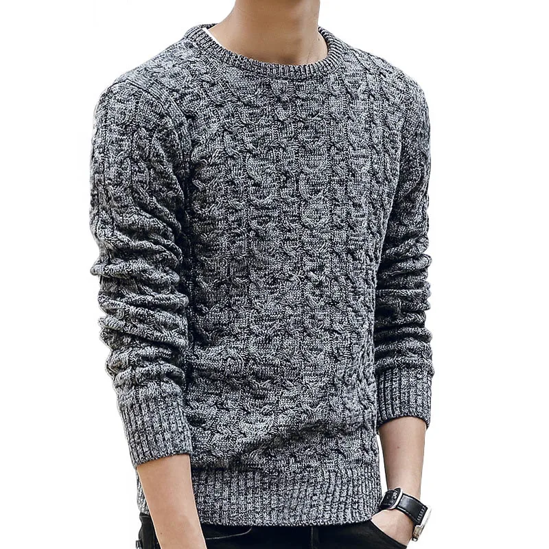 New Autumn Winter Fashion Men's Sweaters Warm Thick Slim Fit Men Pullover Cotton Trend Knitted Jacquard Sweater Men - Цвет: Бежевый