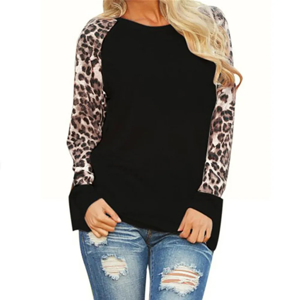 Leopard Women Top Blouses 2018 Long Sleeve Patchwork Shirt Tunic Tee Shirt Femme Blusas Mujer Plus Size S-5XL Drop Shipping #555