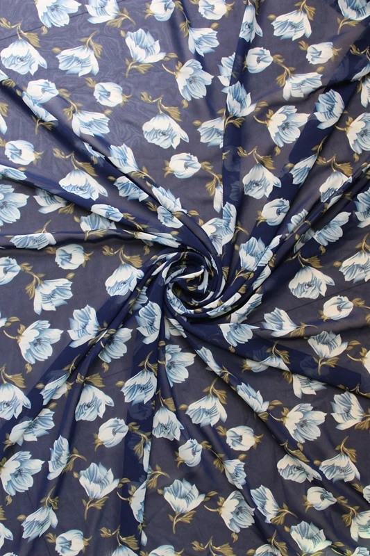 Buy 145cm width 75D printed chiffon fabric flower