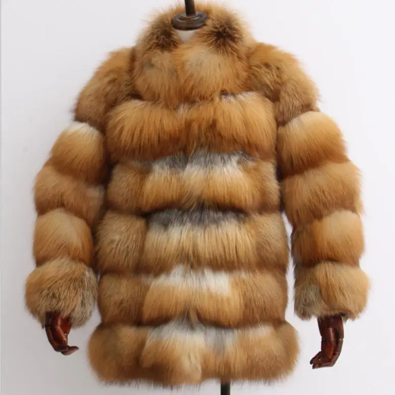 

New Warm Elegant Women's Real Red Fox Fur Coat Outwear Thickening Stlylish Winter Jacket Luxury Ladies Genuine Fur Garments