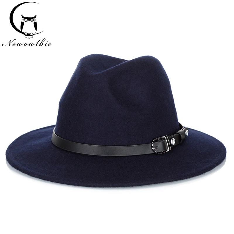 

Winter and autumn 100% real wool hat ladies men's shirt jazz hat European and American style round hat bowling cap