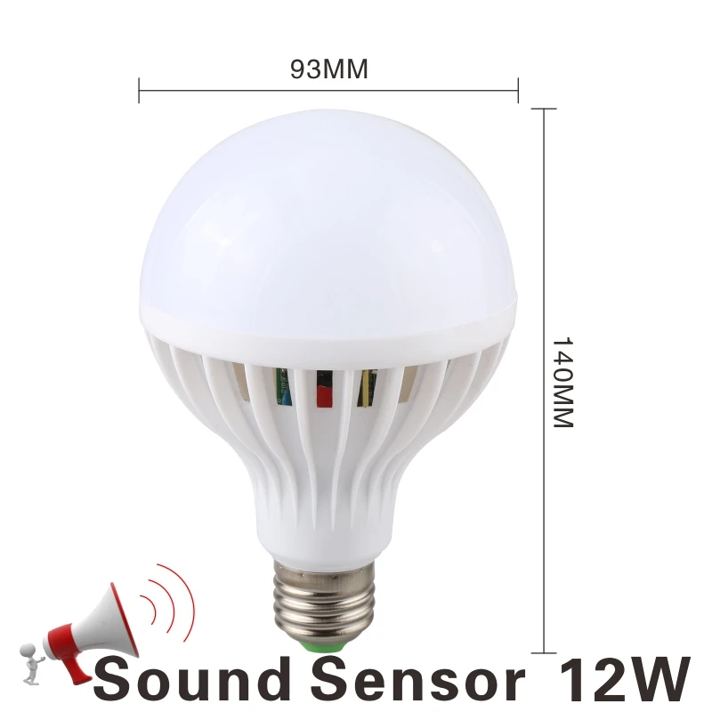 12W Sound Sensor Светодиодная лампа 3W, 5 Вт, 7 Вт, 9 Вт, PIR датчик движения, лампа переменного тока, 220 В, 230 В, авто, умный Led PIR инфракрасный светильник для тела, E27, светильник с датчиком движения - Испускаемый цвет: 12W Sound Sensor