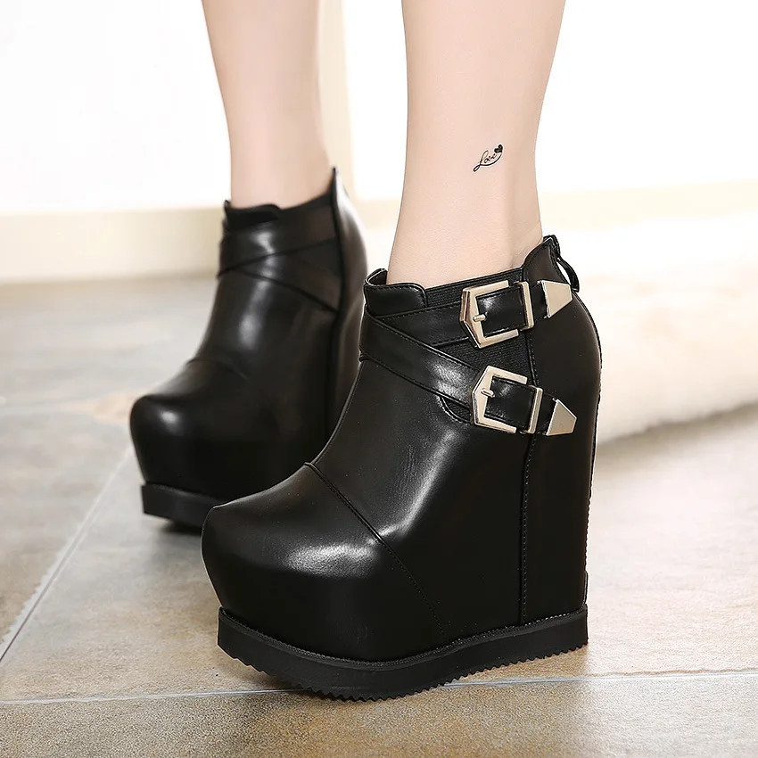 Round Toe Wedge Boots Women Zipper 2016 Winter New Buckle Design Ultra ...