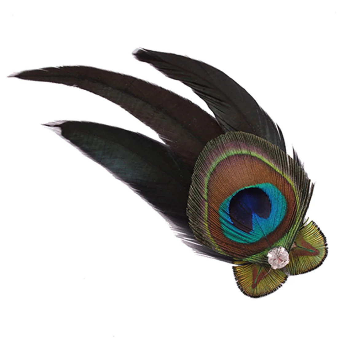 

YOST-Peacock Feather Rhinestones Bridal Wedding Hair Clip Pin Head Hairpin Cuddly