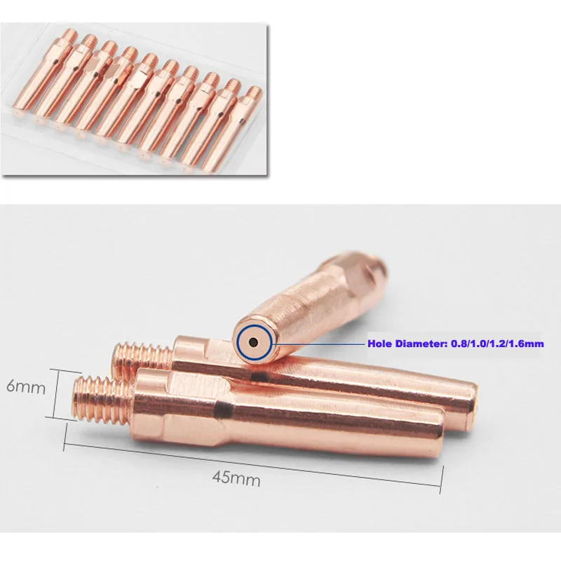 10 шт./лот сварочный фонарь Контактный наконечник насадка M6 0,8/1,0/1,2/1,4/1,6 Длина 45 мм Медный провод подачи сварка в среде инертного защитного газа для цифрового фотоаппарата Panasonic CO2 газа