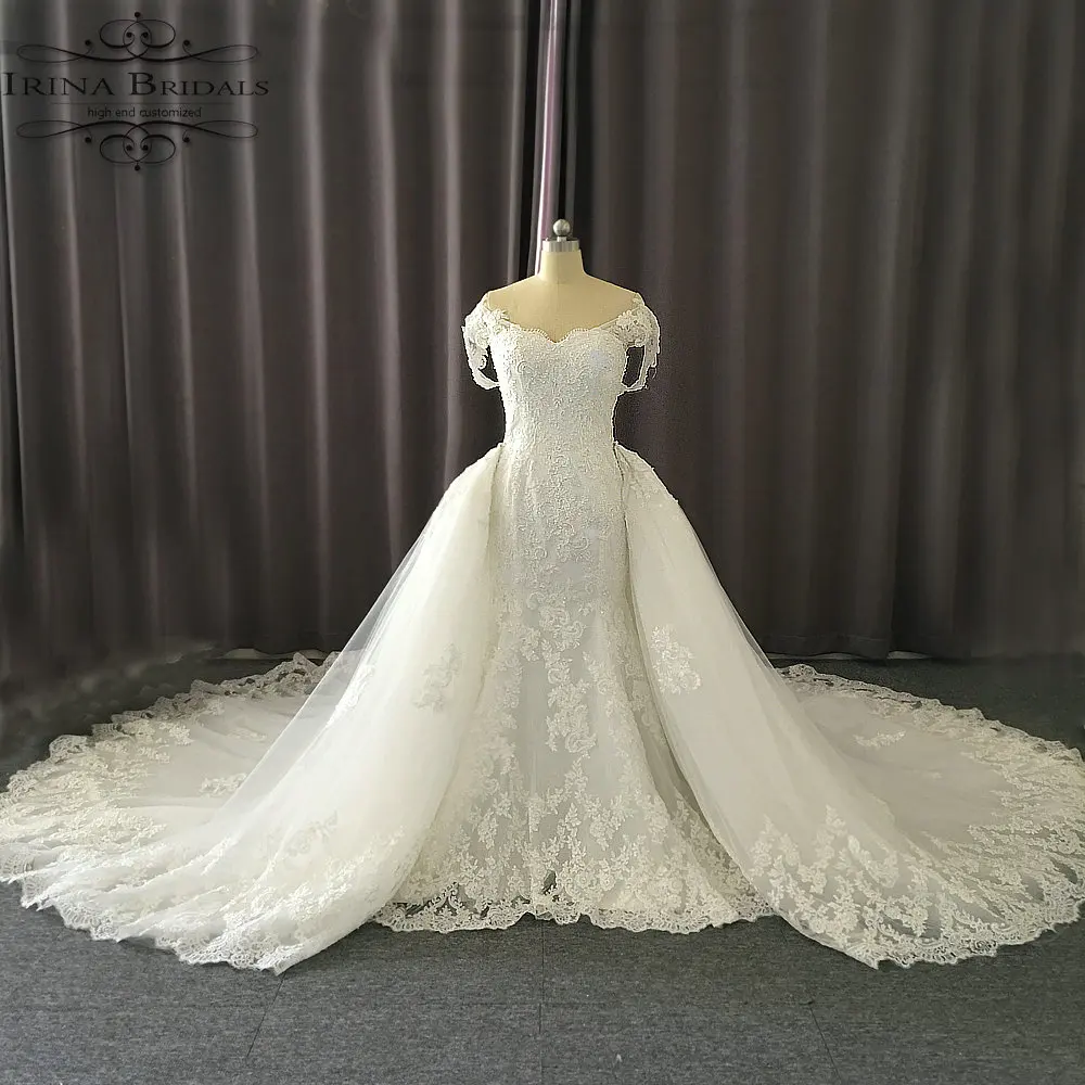 Irina Bridals Off Shoulder Straps Lace Applique Crystal Wedding