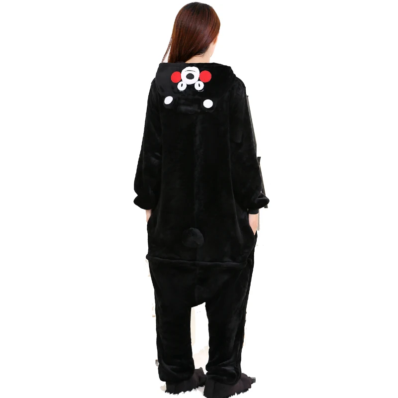 Cute Kumamon Kigurumi Onesie Animal Adult Men Women Black Pajamas For Halloween Party Jumpsuit Soft Flannel Cosplay Costume (8)