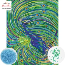 Золотое панно, бисер, Рукоделие, сделай сам, вышивка бисером, вышивка стежком, точная печатная живопись, узор павлина 09