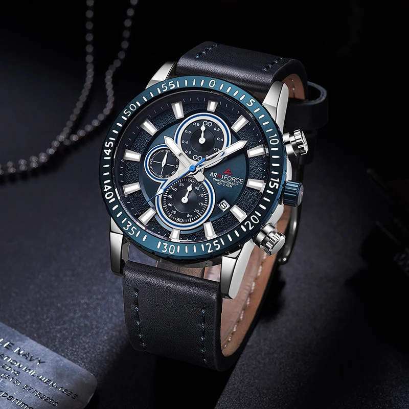 ARMIFORCE мужские часы Топ бренд класса люкс новые модные бизнес Кварцевые часы мужские кожаные водонепроницаемые спортивные часы Relogios