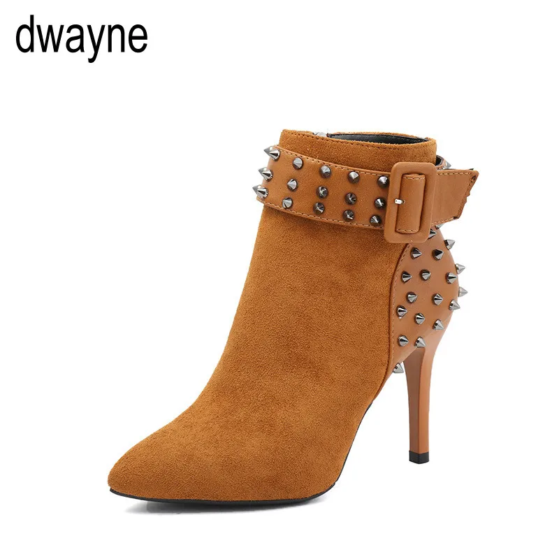 

Autumn Winter Women Boots zip High Heels Boots Fashion Sexy Pointed Toe Ankle Boots High Heels Botas Mujer Rivet jkm