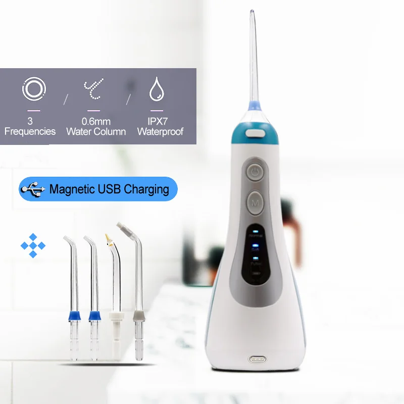 

Portable Power Oral Irrigator Dental Water Flosser For Teeth Cleaning Rechargeable Irrigation Jet Floss Pick 4 Nozzles 200ML