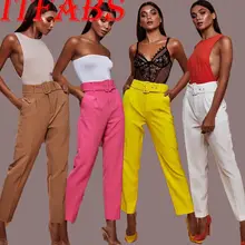 Модные женские длинные брюки-карандаш с высокой талией, эластичные повседневные брюки на шнурке с поясом, уличная одежда, новинка