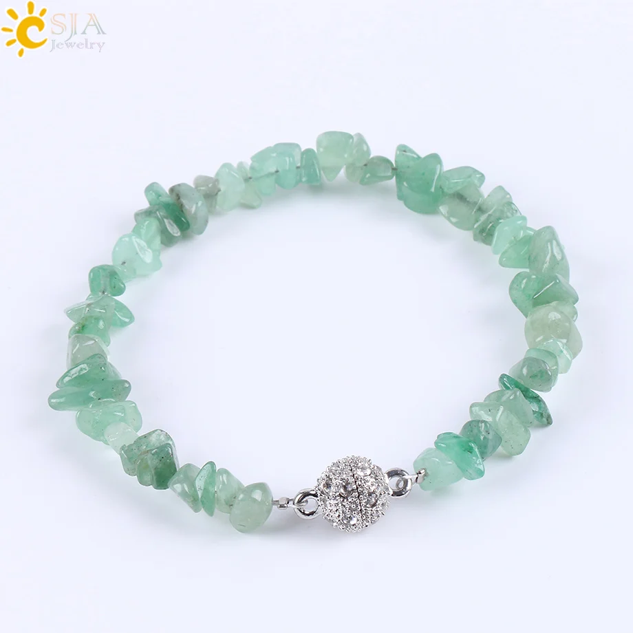 Green Aventurine CSJA натуральный чип гравий драгоценный камень бусины браслеты Магнитный CZ шар зеленый авантюрин лазурит медитации ювелирные изделия в стиле бохо E591 - Окраска металла: Green Aventurine