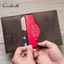 CONTACT'S Высококачественный винтажный бумажник для паспорта и кредитных карт из натуральной кожи дорожные кошельки