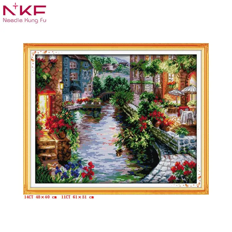 

NKF The lakeside houses Full embroidery cross stitch Embroidery Set Counting Pattern DMC 11 14ct Print Cloth Living room scenery