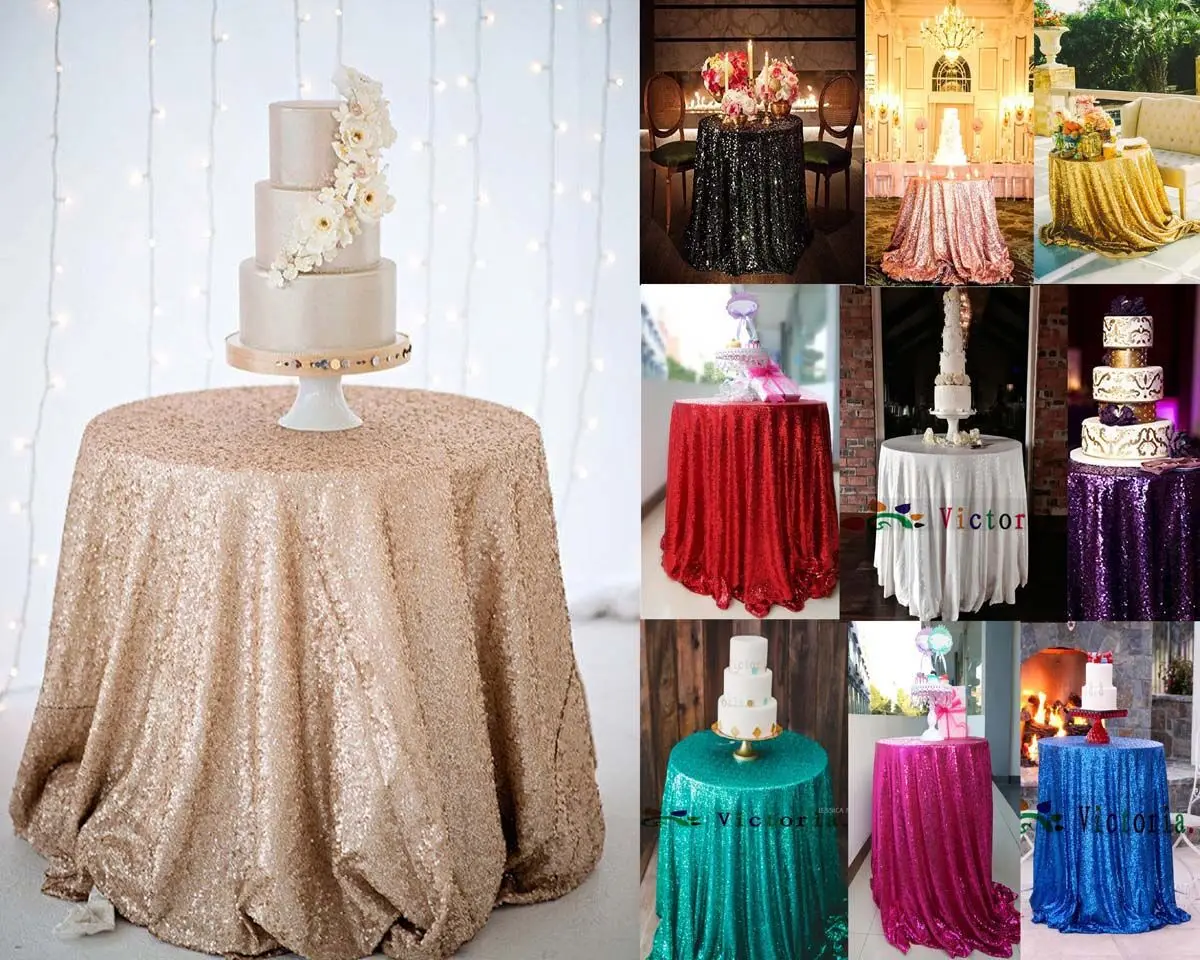 

60cm Sequin Tablecloth Round Designed Glitter Tablecloth Silver Champagne Table Cloth for Wedding Party Festival Decoration