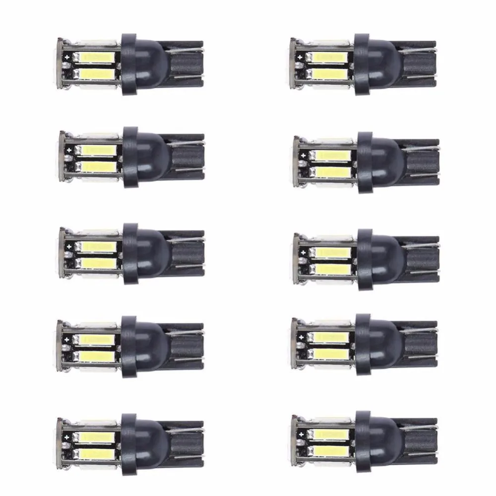 

10PCS T10-7020 LED Car 10SMD 194 168 Wedge Replacement Reverse Instrument Panel Lamp White Bulbs For Clearance Lights 12V