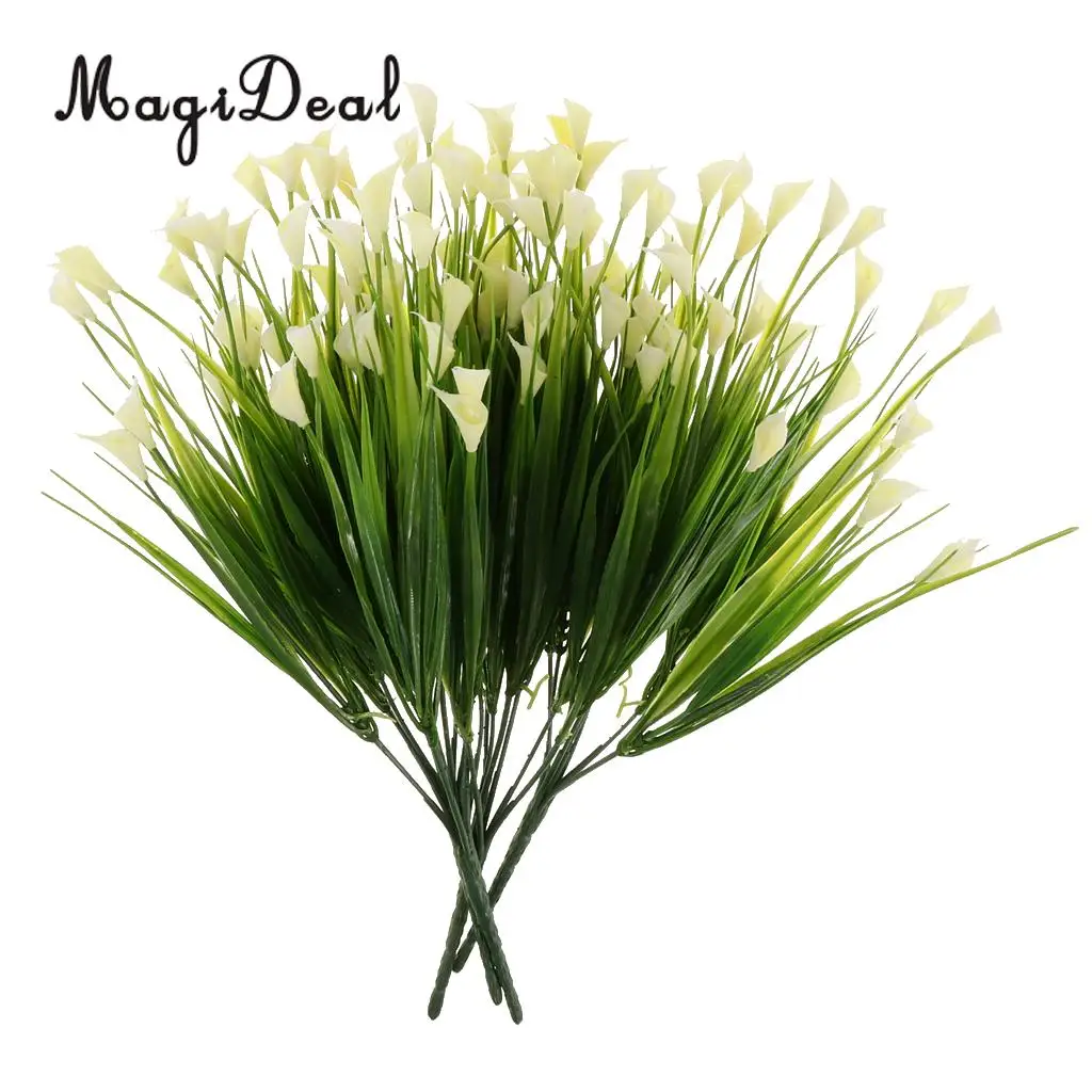 4pcs Artificial Shrubs Calla Lily Plastic Greenery Plants Flower Arrangement for Home Kitchen Dining Room Hanging Decor