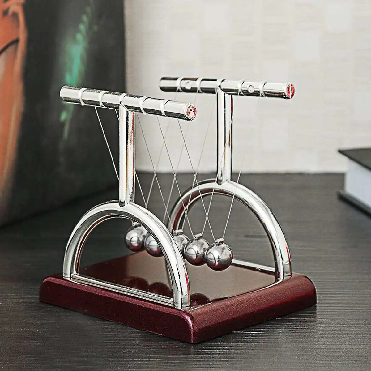 

Early Fun Development Educational Desk Toy T Shape Newtons Cradle Steel Balance Ball Physics Science Pendulum Teaching Supplies