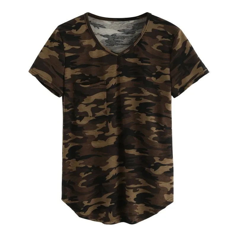 

Women Casual V-neck Camouflage Military Camo Shirt Short Sleeve T-shirt Ladies Tops Ladies Tee Size S-XL Women Clothes