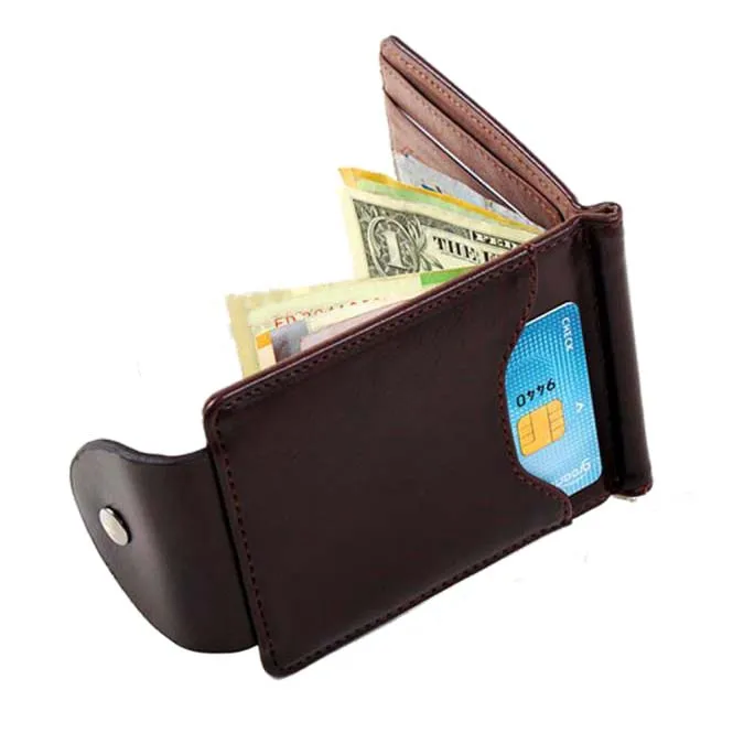 Image ASDS Ultra thin Slim Men Leather Money Clip Wallets ID Credit Card Holder Coin Purse