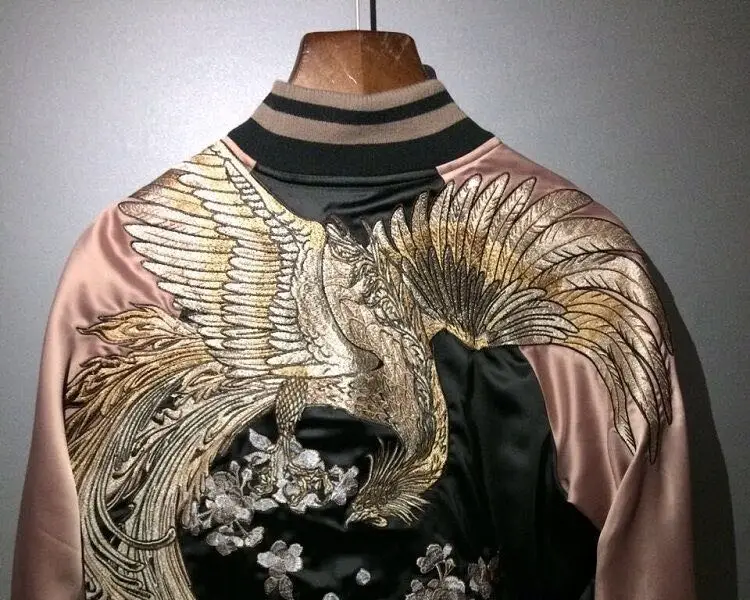 Женская унисекс японская вышитая сукаянская сувенирная летная Куртка бомбер птицы пальто шикарная верхняя одежда Slim Fit A696