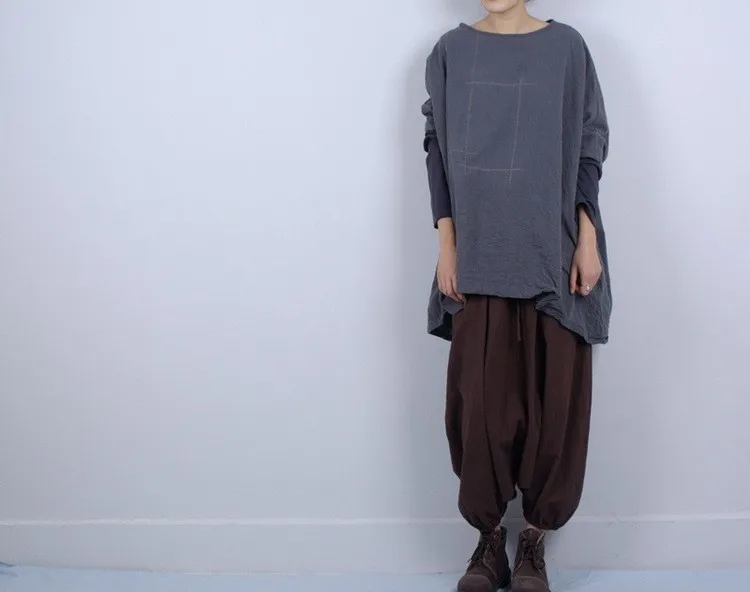 Новинка Женские винтажные Длинные Топы свободный хлопковый пуловер рубашки