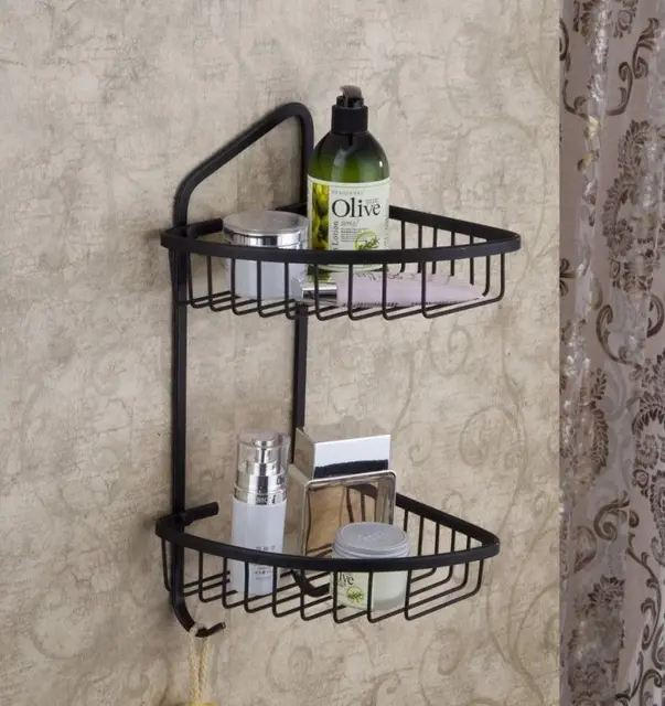 Oil Rubbed Bronze Two Tier Corner Shower Caddy Basket Bathroom Orginzer ...