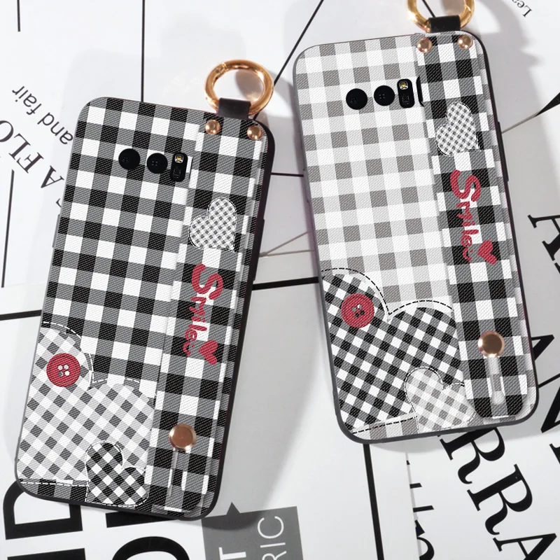 

Wrist Strap phone case For Samsung Galaxy Note 3 Neo N7505 Lattice Printing Love Silicone Case For Samsung Note 4 Cover Cloth