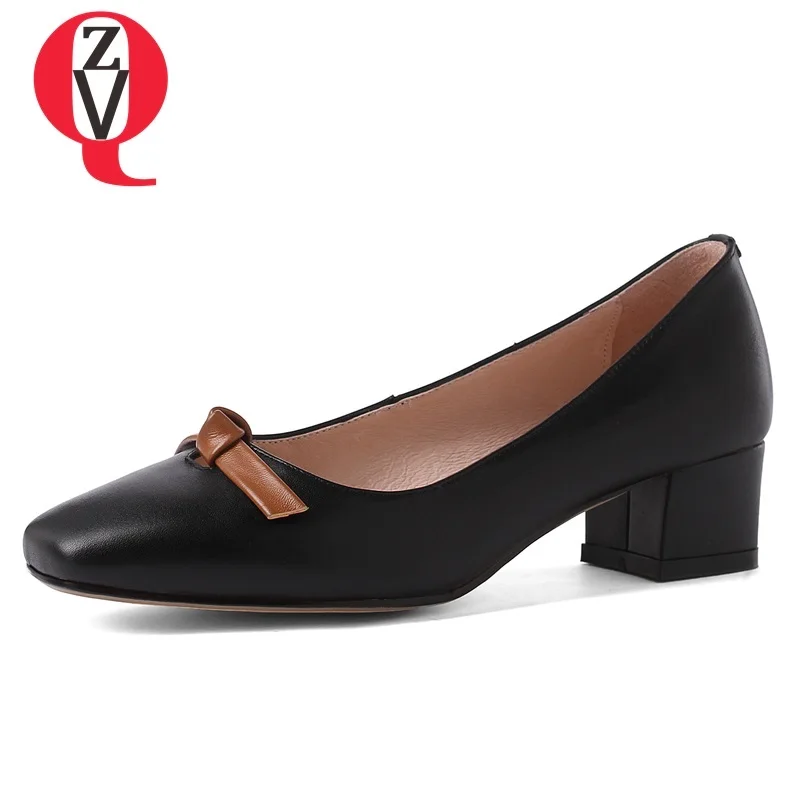 

ZVQ shoes women spring newest concise popular high quality genuine leather women pumps square toe outside shallow slip-on shoes
