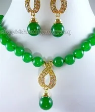 

Mother's Day Green stone White Rhinestone Yellow Pendant Necklace Earring gem women's jewelry s