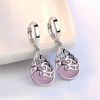

New Hot Moonlight Opal Water Drop Totem Earrings For Women 925 Sterling Silver Jewelry Pendientes Statement Dangle Earrings SAE2
