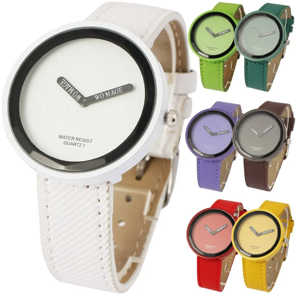New Women Quartz Watches Multiple Color Leather Strap No Second Hand