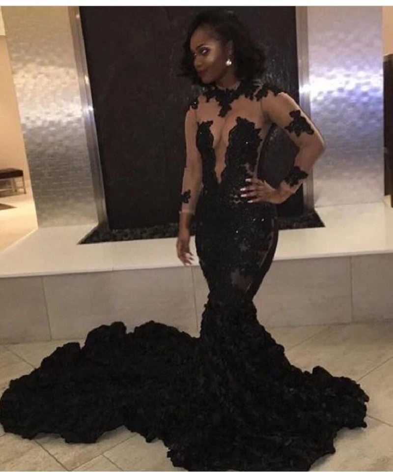 black mermaid style prom dress