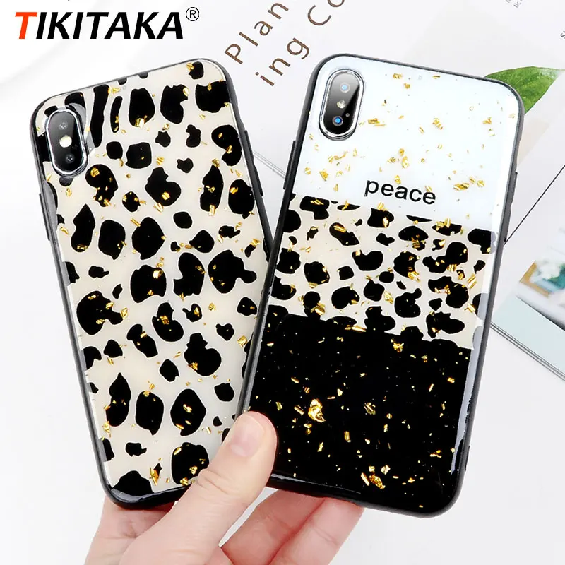 

TIKITAKA Foil Bling Leopard Phone Case For Iphone 7 8 6 6s Plus Leopard Glossy Soft TPU Cover For Iphone X XS XR MAX 10