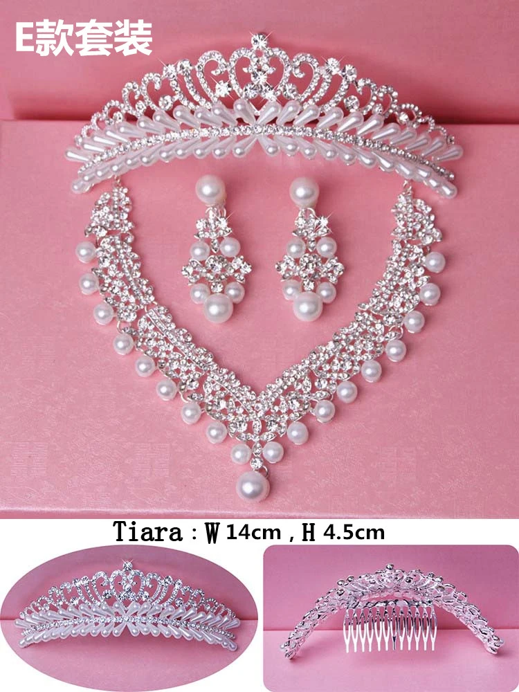 Bead Glamorous Multi Rhinestones Inserted Wedding Necklace, Tiara Headband and Earrings Jewelry Set Size (4)